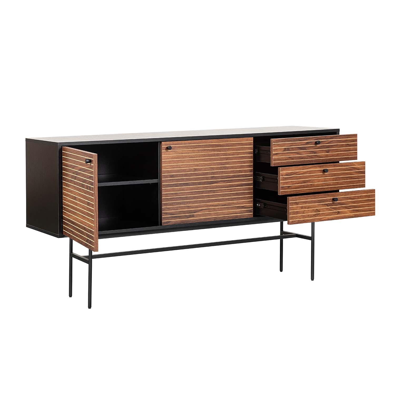 Credenza Piamonte 160X40 Negro - Nogal