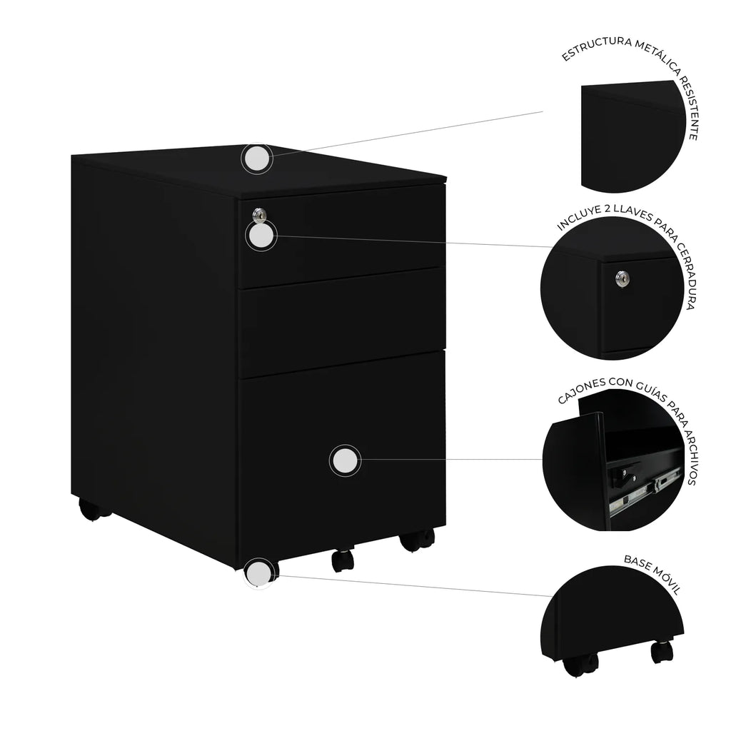 Archivero Metalico 2+1 2406 Sarre - Negro