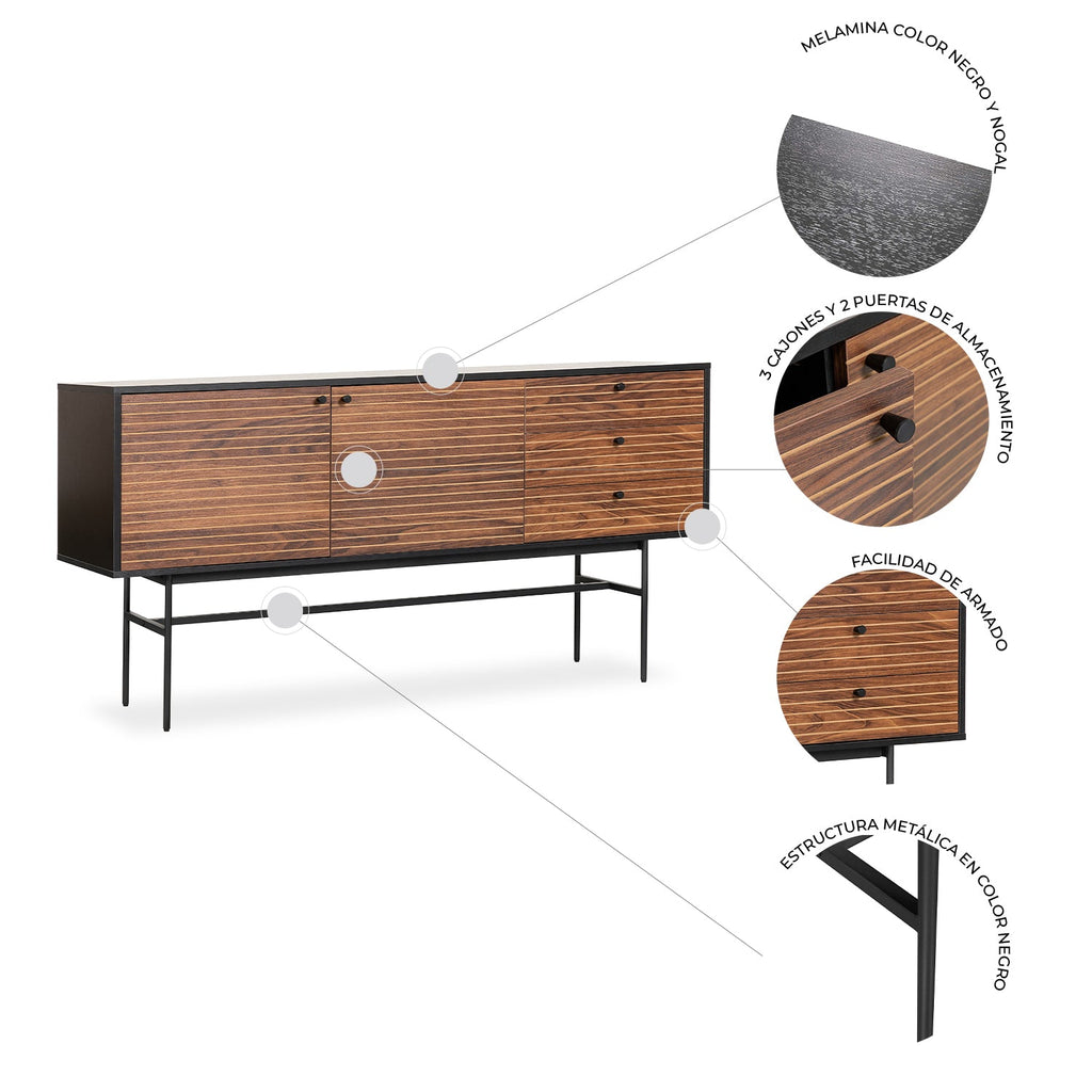 Credenza Piamonte 160X40 Negro - Nogal