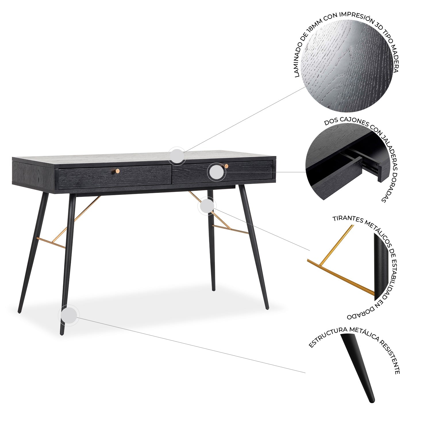Escritorio Home Office Luxo 120X50 - Negro