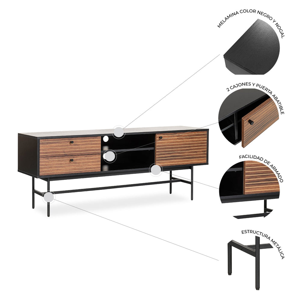 Mueble De Tv Piamonte 150X40 Negro - Nogal