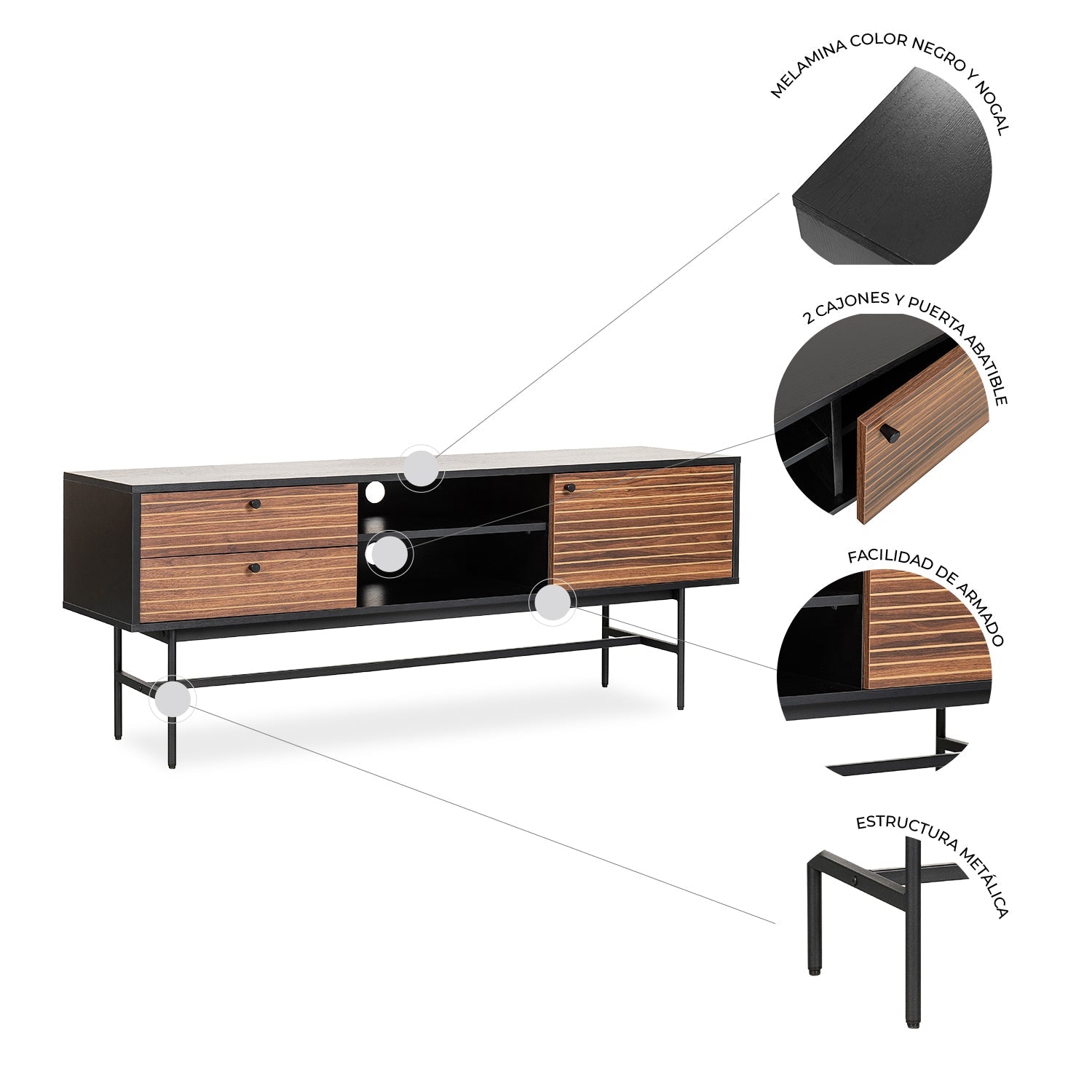 Mueble De Tv Piamonte 150X40 Negro - Nogal