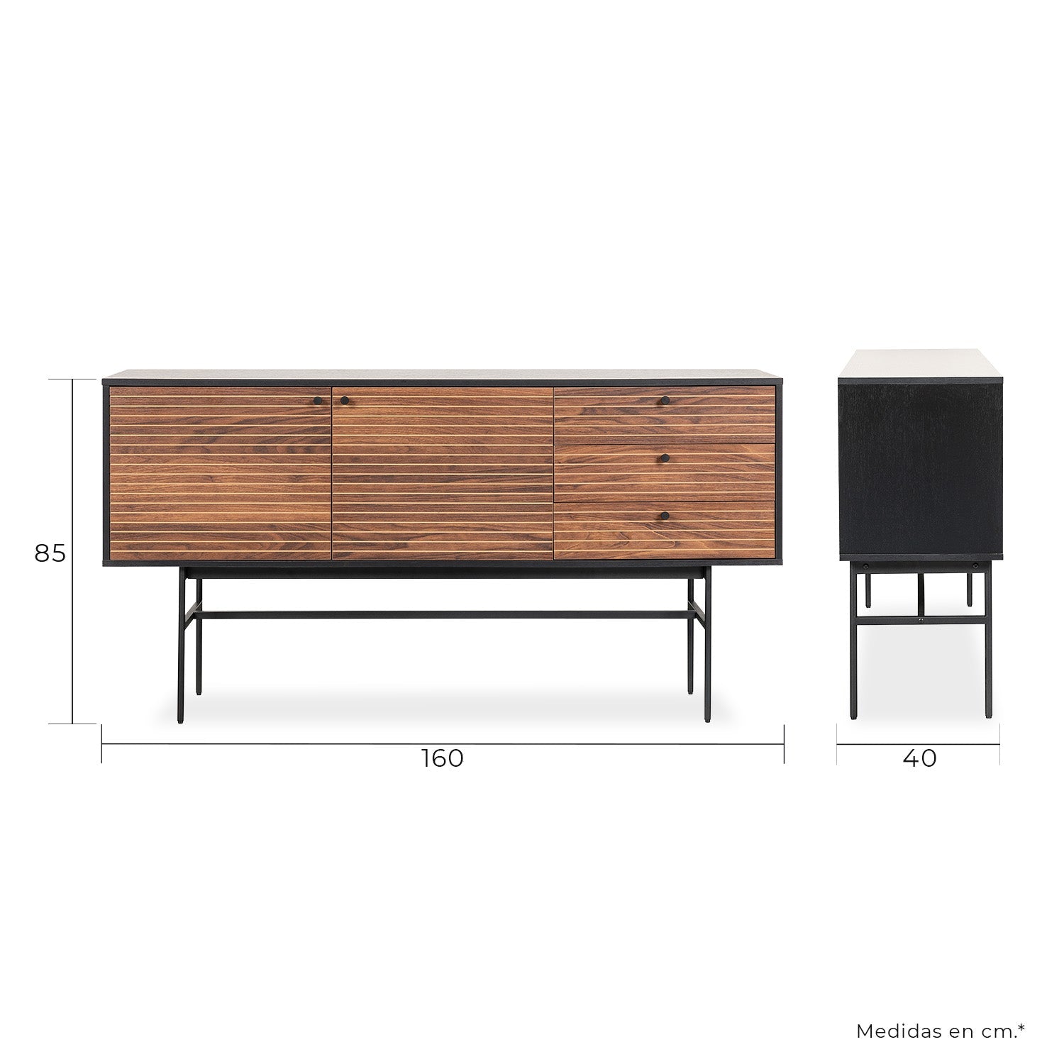 Credenza Piamonte 160X40 Negro - Nogal