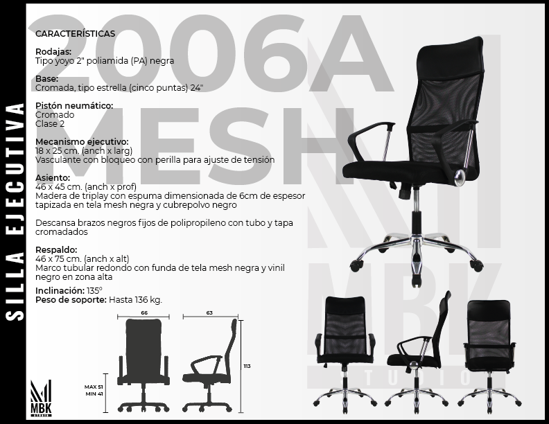 Silla Ejecutiva Jm-2006A Mesh Negro
